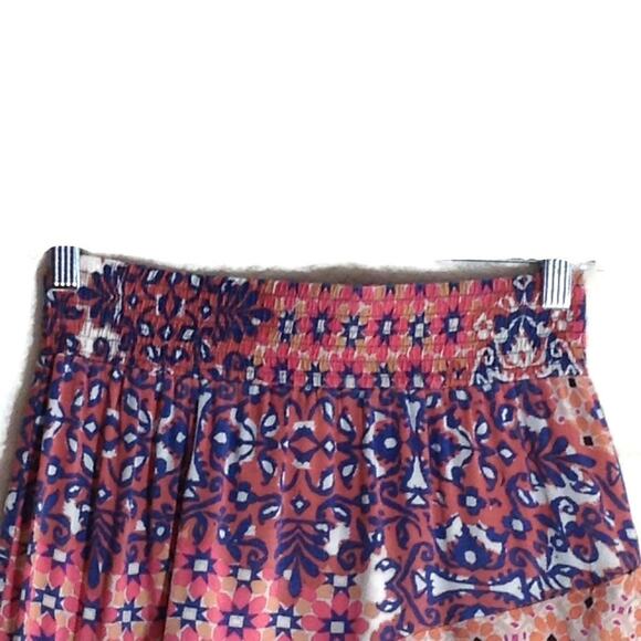 CAbi Isabel Patwork Boho Mini Skirt XS Pink Purple Asymmetrical Tiered Ruffled - Picture 4 of 14